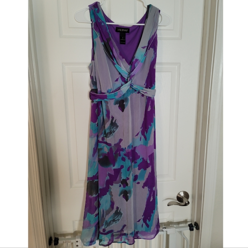 Lane Bryant sleeveless watercolor tie waist dress